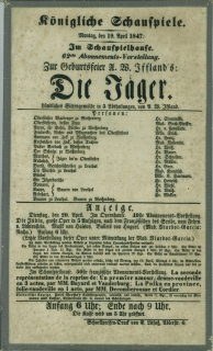 Die Jäger. Königliche Schauspiele. Montag, den 19. April 1847. Im Schauspielhause. 62ste Abonneme...