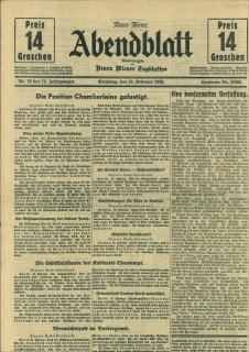 "Neues Wiener Abendblatt." Abendausgabe des "Neuen Wiener Tagblattes". Nr. 25868, 22. Februar 193...