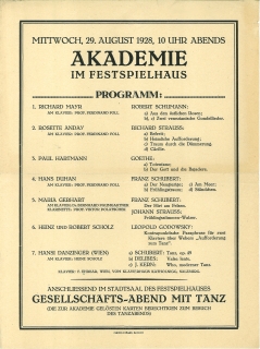 Akademie im Festspielhaus. Programm: 1, Richard Mayr - Robert Schumann. 2, Rosette Anday - Richar...