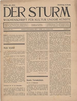 Seller image for Der Sturm. Wochenschrift fr Kultur und die Knste. Jahrgang 1911, Nr. 53, 4. Mrz. Herausgegeben von Herwarth Walden. for sale by Antiquariat Weinek