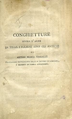 Bild des Verkufers fr Conghietture (sic) sopra l'arte di tirar i fulmini appo gli antichi zum Verkauf von Gilibert Libreria Antiquaria (ILAB)
