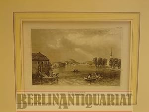 Bild des Verkufers fr Eskilstuna in Schweden. [Ansicht ber den Flu. Original-Stahlstich unter Passepartout.] zum Verkauf von BerlinAntiquariat, Karl-Heinz Than