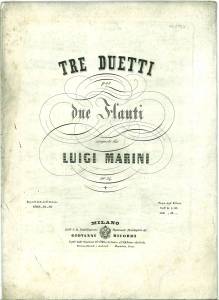 Bild des Verkufers fr Tre Duetti per due Flauti. Composti da Luigi Marini. op. 34. zum Verkauf von Antiquariat Weinek