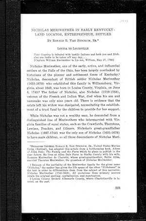 Seller image for NICHOLAS MERIWETHER IN EARLY KENTUCKY: LAND LOCATOR, ENTREPRENEUR, SETTLER. for sale by Legacy Books