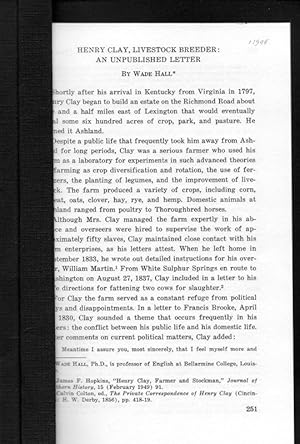 Immagine del venditore per HENRY CLAY, LIVESTOCK BREEDER: AN UNPUBLISHED LETTER. venduto da Legacy Books