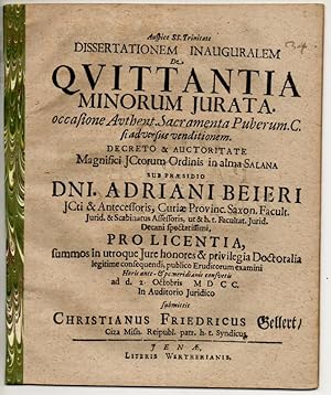 Juristische Inaugural-Dissertation. De quittantia minorum iurata occasione authent. sacramenta pu...