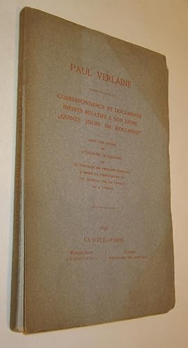 Image du vendeur pour Correspondance et Documents indits relatifs  son livre "Quinze jours en Hollande". Avec une Lettre de Stphane Mallarm et un portrait de Verlaine crivant d'aprs la pointe-sche de Ph. Zilcken, sur un croquis de J. Toorop mis en vente par H. PICARD ET FILS,  depuis 1902