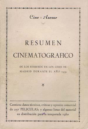 RESUMEN CINEMATOGRAFICO de los estrenos en los cines de Madrid durante el año 1959