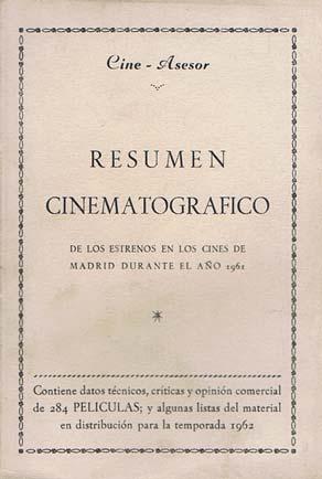 RESUMEN CINEMATOGRAFICO de los estrenos en los cines de Madrid durante el año 1961