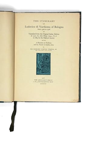 Bild des Verkufers fr The Itinerary of Ludovico di Varthema of Bologna from 1502 to 1508. zum Verkauf von Hordern House Rare Books