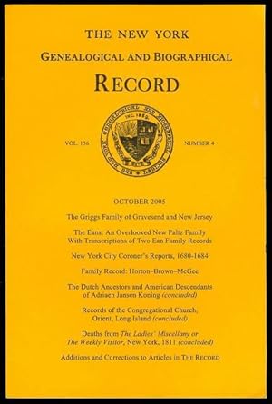 The New York Genealogical and Biographical Record (Vol. 136, No. 4, October 2005)