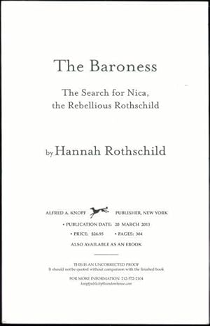 Bild des Verkufers fr The Baroness: The Search for Nica, the Rebellious Rothschild zum Verkauf von Bookmarc's