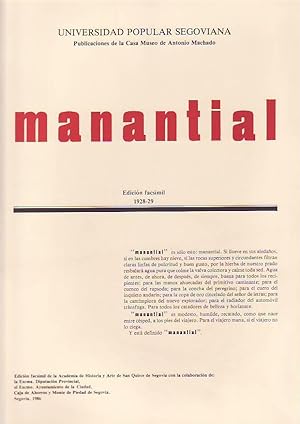 MANANTIAL 1928-1929. Revista Literaria. Facsimil.