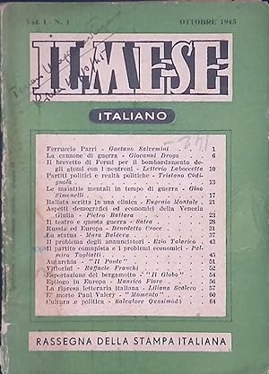Il mese italiano. Rassegna della stampa italiana. Vol. 1, n. 1, ottobre 1945