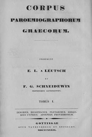 Bild des Verkufers fr Paroemiographi graeci:. Zenobius. Diogenianus. Plutarchus. Gregoris Cyprius. Macarius. Aesopus. Apostolius et Arsenius. 2 Bde. zum Verkauf von Mller & Grff e.K.