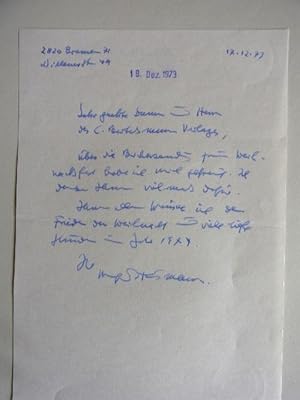 Eigenh. Brief an den Bertelsmann Verlag.
