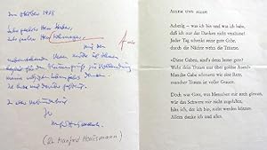 Eigenhändiger Brief an Herrn Stecker und Herrn Lohmeyer auf einem Doppelbl. m. d. gedruckten Gedi...