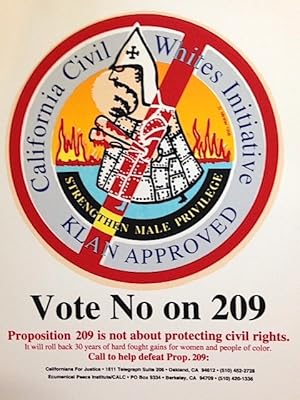 Vote No on 209. California Civil Whites Initiative / Klan Approved [handbill]