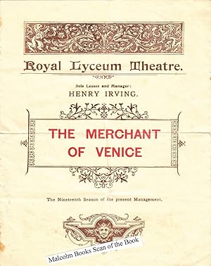 Bild des Verkufers fr The Merchant of Venice: Original Theatre Programme Performed at Royal Lyceum Theatre March 1898 zum Verkauf von Malcolm Books