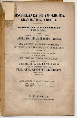 Miscellanea etymologica, grammatica, critica. Dissertation.
