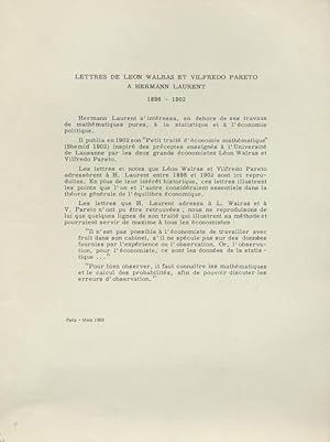 Lettres de Leon Walras et Vilfredo Pareto à Hermann Laurent 1898 - 1902.