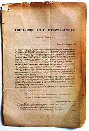 Comité catholique du Conseil de l'instruction publique, session de l'automne 1912