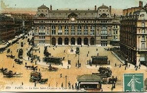 Bahnhof - Paris. La Gare Saint-Lazare et la Cour de Rom. Rückseite fleckig u. beschrieben. (um 19...