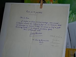 Lettre Manuscrite à Lo Duca 21 Juin 1953