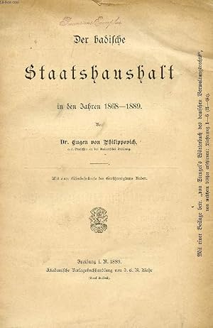 Imagen del vendedor de DER BADISCHE STAATSHAUSHALT IN DEN JAHREN 1868-1889 a la venta por Le-Livre