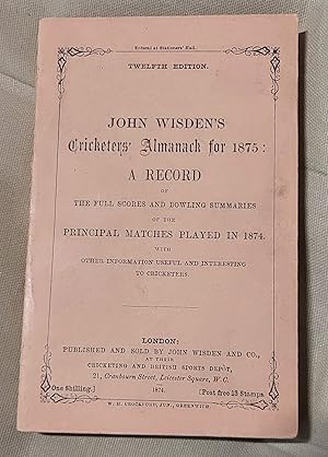 Wisden Cricketers' Almanack 1875. 12th edition. Facsimile Reprint