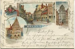 Bremen. Wappen v. Bremen, Schüsselkorb, Essig-Haus, Rats-Waage. Beschrieben u. gelaufen 9.6.1903.