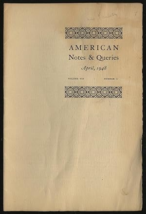 Bild des Verkufers fr American Notes & Queries zum Verkauf von Between the Covers-Rare Books, Inc. ABAA