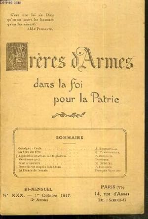 Seller image for PRIERES D'ARMES DANS LA FOI POUR LA PATRIE - NXXX - 2me ANNEE - 1er OCTOBRE 1917 / consigne: crois de J. DASSONVILLE - la voix du Pere de G. VANNEUFVILLE - apparition de Jesus sur le plateau de P. DONCOEUR. for sale by Le-Livre