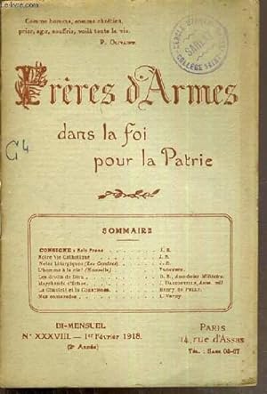 Seller image for PRIERES D'ARMES DANS LA FOI POUR LA PATRIE - NXXXVIII - 2me ANNEE - 1er FEVRIER 1918 / consigne: sois franc de J. B. - notre vie catholique de J. S. - notes liturgiques (les cendres) de J. D. - l'homme  la clef (nouvelle) de YVONNEGE. for sale by Le-Livre