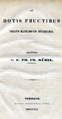 Seller image for De dotis fructibus soluto matrimonio dividendis for sale by Gilibert Libreria Antiquaria (ILAB)