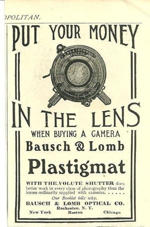 Image du vendeur pour 1904 COSMOPOLITAN MAGAZINE AD FOR BAUSCH AND LOMB CAMERA LENS mis en vente par Gibson's Books