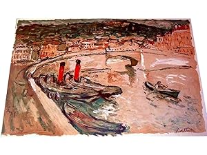 Bild des Verkufers fr LE RAMEUR - Peinture en couleurs de BATTISTA lithographie en couleurs sur japon par Claude JOBIN, signe par les deux artistes. zum Verkauf von JOIE DE LIRE