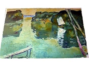 Bild des Verkufers fr VOILIER - Peinture en couleurs de BATTISTA lithographie en couleurs sur Vlin d'Arches par Claude JOBIN, signe par les deux artistes. zum Verkauf von JOIE DE LIRE