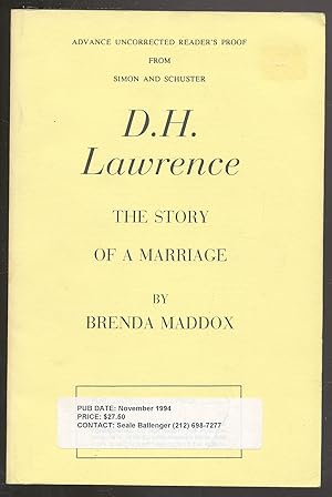 Bild des Verkufers fr D.H. Lawrence: The Story of a Marriage zum Verkauf von Between the Covers-Rare Books, Inc. ABAA