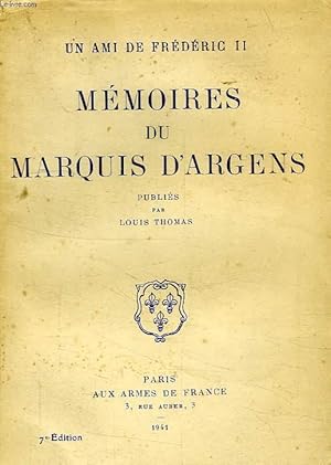 Bild des Verkufers fr MEMOIRES DU MARQUIS D'ARGENS zum Verkauf von Le-Livre