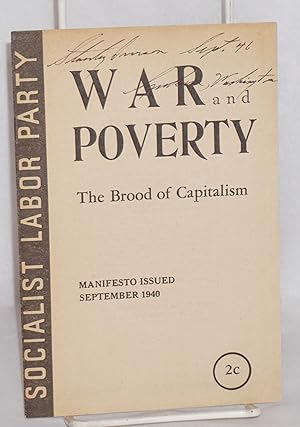 Imagen del vendedor de War and Poverty: The Brood of Capitalism. Manifesto Issued September 1940 a la venta por Bolerium Books Inc.