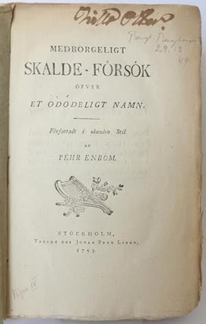 Image du vendeur pour Medborgeligt skalde-frsk fver ett oddeligt namn. Frfattadt i obunden stil. mis en vente par Patrik Andersson, Antikvariat.