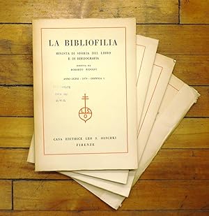 Bild des Verkufers fr La Bibliofilia Rivista di Storia del Libro e di Bibliografia Anno LXXXI - 1979 - Dispensa I-3 + Anni LXXX-LXXXI (1978-1979) zum Verkauf von Attic Books (ABAC, ILAB)