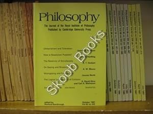 Bild des Verkufers fr Philosophy: The Journal of the Royal Institute of Philosophy: Vol. 62, No. 242, pp 415-550, October 1987 zum Verkauf von PsychoBabel & Skoob Books