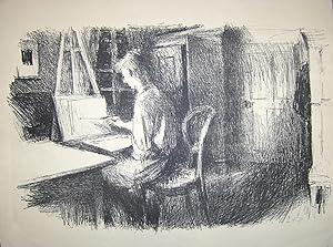 Bild des Verkufers fr Der Knstler bei der Arbeit. Original Lithographie. zum Verkauf von Biblion Antiquariat