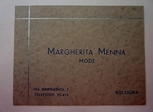 Cartoncino Pubblicitario manoscritto "MARGHERITA MENNA MODE - BOLOGNA" per la Contessa Lina Fiore...