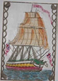 Valentine Card with a Hand-Colored and Relief Image of Three Masted Ship