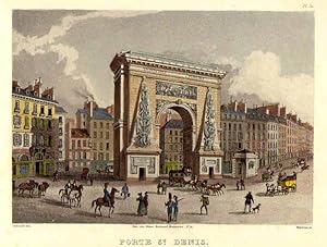 Porte St Denis Handkolorierter Original-Stahlstich von Martens nach Schmidt, ca 1850
