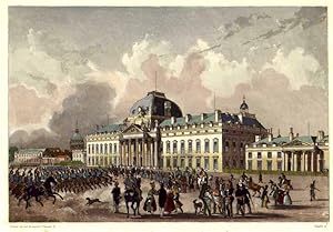 Vue de L'Ecole Militaire Handkolorierter Original-Stahlstich von Salathé bei Gavard, ca 1850