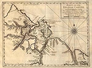 Imagen del vendedor de Karte von dem Eylande Caienne und Umliegenden Orten Zur allgemeinen Historie der Reisen von dem Hrn Bellin Original-Kupferstichkarte, um 1760. a la venta por Antiquariat Kurt Lammek